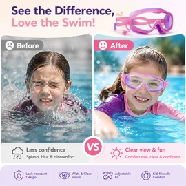 Kids Swim Goggles for Boys & Girls – Panoramic Anti-Fog UV Protection Swimming Glasses with Wide HD View, Leak-Proof Soft Silicone Frame & Adjustable Strap for Swimming Training