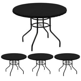 LUSHVIDA 4 Pack Round Waterproof Table Cover Elastic Tablecloth Vinyl Fitted Table Cloth Elastic Edged Plastic Table Cover Fits Tables up to 45"-56" R Black