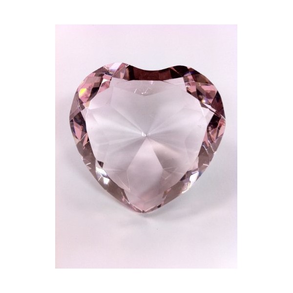 Pink Crystal Glass Diamond Heart-Shaped Paperweight