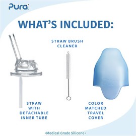 Pura Toddler, Baby Straw Bottle - Stainless Steel, Plastic Free, Silicone Straw, Aqua Swirl