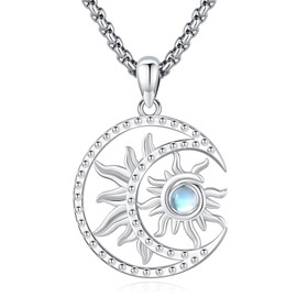 Eusense Pentagram Necklace Triple Moon Goddess Necklace 925 Sterling Silver Hecate Pendant Sun and Moon Pendant Jewellery Gifts Spiritual Amulet Wiccan Pagan Talisman for Men Women, Sterling Silver,