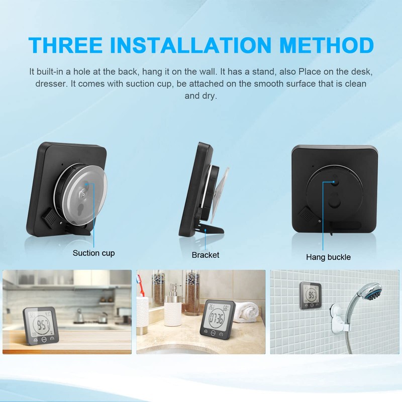 ALLOMN Shower Clock, Waterproof Shower Timer (Celsius/Fahrenheit), Humidity Display and