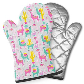 Pairs of Decorative Oven Mitts, Heat Resistant Kitchen Gloves for Cooking, Baking, Grilling (Sweet Llama Alpaca Cactus)