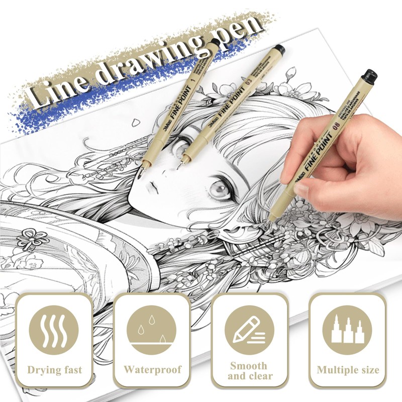 Tycoonest 12 Pcs Fineliner Pens, Black Ink Art Drawing Pens