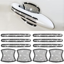 BetterJonny 10PCS Crystal Car Door Handle Scratches Protector, Rhinestone Car Door Handle Stickers Bling Car Door Handle Scratch Protector Stickers for Women and Girls Car Stickers (Black White)