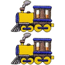 Ranger Return Set 2 of Small Cute Mini Steam Train Retro Engine Cartoon Costume Kids Tiny Decal Decorative Repair DIY Applique Sew Iron on Embroidered Patches - Yellow (TRAIN-YL01-MINI2)