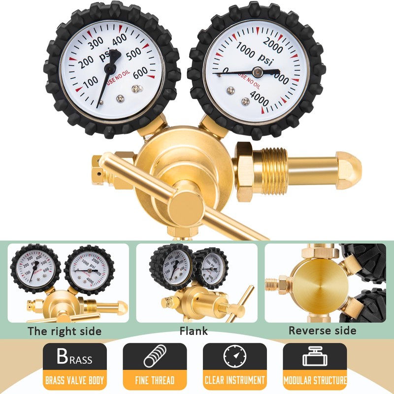 KAKO HVAC Nitrogen Regulator with 60" Hose, 0-600PSI, 1/4" Outlet,