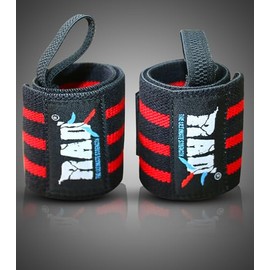 RAD Muñequeras para levantamiento de pesas para gimnasio, fitness, correa de vendaje de 12 pulgadas, rojo y negro