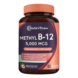 Doctor's Recipes Vitamina B12 Sublingual Methyl B-12 5000mcg 120 Tabs Sabor Durazno