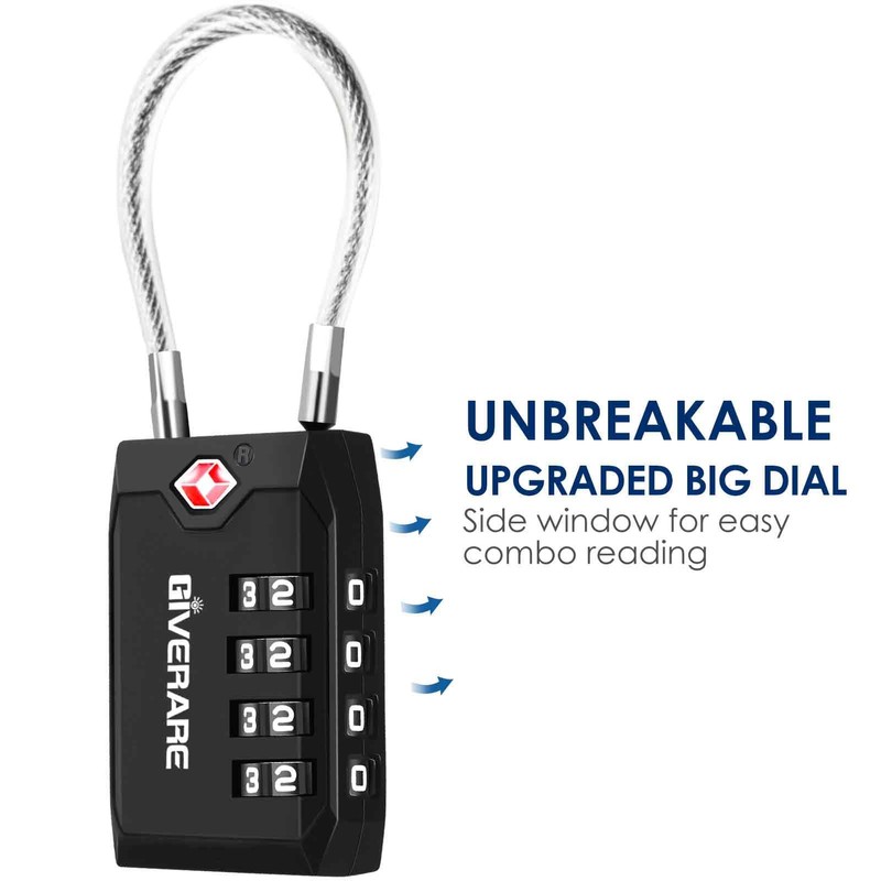 2 Pack TSA Approved Travel Luggage Locks, 4-Digit Cable Combination