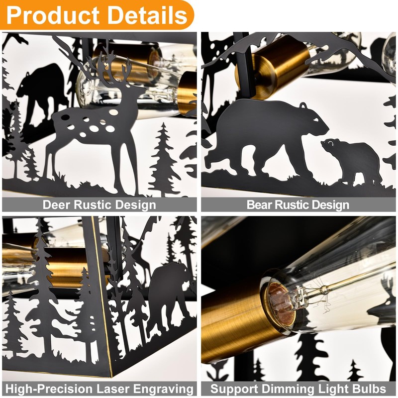 Farmhouse Flush Mount Ceiling Light,Deer Bear Rustic Kitchen Lighting Fixtures