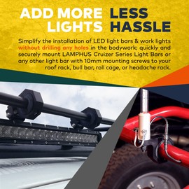 LAMPHUS Off-Road Light Mounting Bracket Bar Clamp Kits [1"/1.5"/1.75"/2" Inch] [Horizontal Bar] [Aluminium] [2 Units] Bull Roll Cage Clamps Mount for ATV UTV