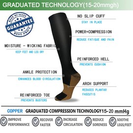 Calcetines de compresión de cobre para mujeres y hombres, 6 pares, ideales para correr, atletismo, médico, enfermería, viajes