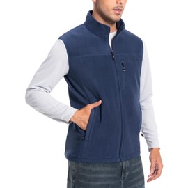 Pioneer Camp Fleece Vest Men Outerwear Full-Zip Polar Casual Lightweight Winter Sleeveless Outerwear with 5 Pockets Soft Warm Travel Vest(Navy)