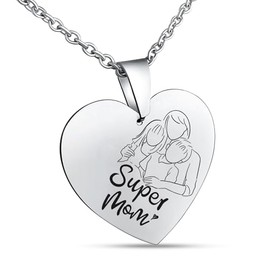 Hanessa Heart Necklace for the Best Mum, Gift for Mum, 50 cm Stainless Steel Chain with Laser Engraving with Jewellery Box, stainless steel