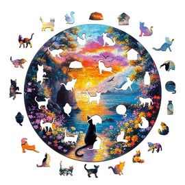 Jigfoxy Wooden Puzzle for Adults, Kitten Wooden Jigsaw Puzzles for Adult, Unique Cat Shape Wood Cut Puzzles, Christmas Thanksgiving Gifts for Friends Family (S-8.5 * 8.5in-100pcs)