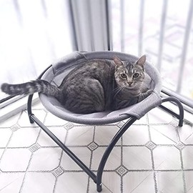 Fhiny Cat Hammock Bed, Removable & Washable Elevated Pet Hanging Nest Free-Standing Breathable Cooling Cot Sofa with Heavy Duty Iron Frames for Indoor Cats Kitten Puppy Sleeping