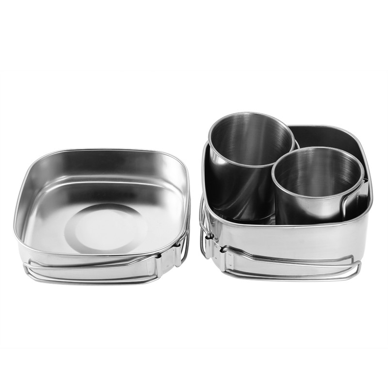 6Pcs Portable Stainless Steel Cookware Set Camping Picnic Outdoor Pan