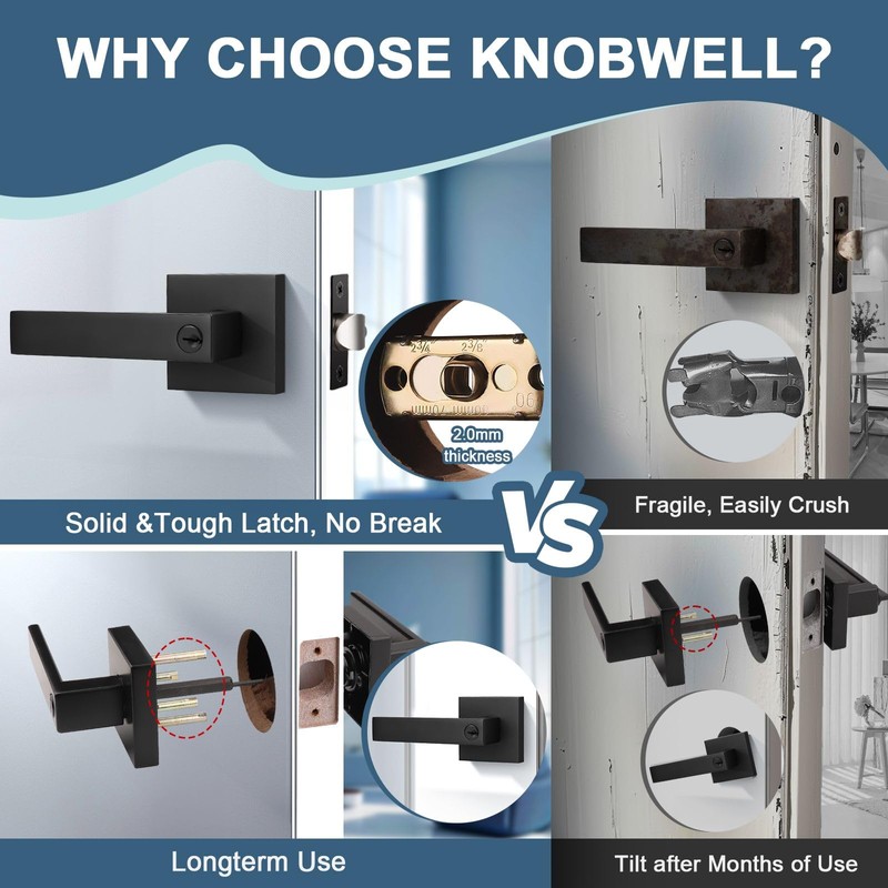 KNOBWELL 1 Pack Door Handles with Lock and Key, Matte