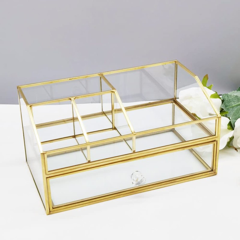 bofeiull Glass Makeup Brush Holder, Makeup Brush Organizer Jewelry Display