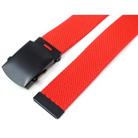 Cinturón de lona estilo militar con hebilla negra y punta de 56 pulgadas de largo, muchos colores, Rojo, Talla única