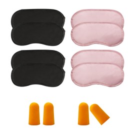 8 Sleep Eye Masks with 2 Pairs Ear Plugs, Polyester Blackout Eye Mask, Travel Eye Mask, Suitable for Travel, Camping, Lunch Break (Black, Pink)