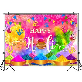 Mocsicka Happy Holi Backdrop India Festival of Colors Photography Background Indian Colorful Graffiti Party Decor Photo Booth Props (5x3ft)