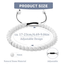 LOCCY Crystal Bracelet for Women, 4mm Natural Stone Bracelet Adjustable Gemstone Stone Bracelet Yoga Beads Bracelet for Women Men for Birthday Christmas Valentine's Gifts (Howlite)