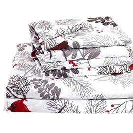 Virah Bella 4-Piece King-Size Printed Microfiber Bed Sheet Set - Cardinals
