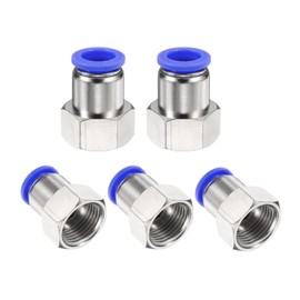 HARFINGTON 5pcs Push to Connect Fittings 12mm Tube OD x 1/2" NPT Thread Female Straight Pneumatic Tube Fittings PCF12-N04 Quick Connect Air Line Fittings Air Hose Fittings, Blue