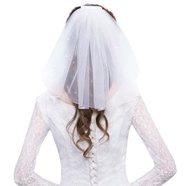 AAAMN Wedding Veil,Wedding Headpiece White Bridal Veil with Comb,2 Tier Veil with Pearl for Bachelorette Party/ Engagement Party, Veil-2