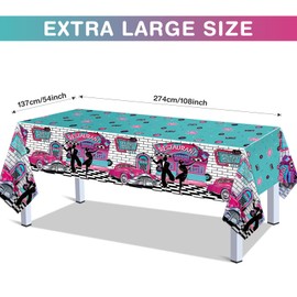 Tiamon 1 Pcs 50s Tablecloth 50's Gifts Decorations Rock and Roll Party Table Cover Large 1950's Plastic Tablecloth Back to 50's Rocking Party Supplies for Music Birthday Anniversary
