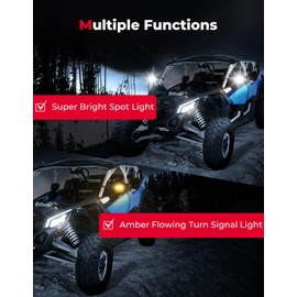 KEMIMOTO UTV Side Mirrors with Spot Light, Turn Signal Light for 1.6-2 in Roll Bar, Heavy Duty Aluminum LED UTV Rearview Mirrors Compatible with Polaris RZR Can-Am X3 Kawasaki Mule Teryx Pioneer Talon