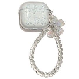 SCQYCWA for Airpods 4 Clear Case Cover, Transparent TPU Protective Case for AirPod 4 Earphones, Advanced Cute Fashion Pattern Protective Set with Bracelet (Butterfly)