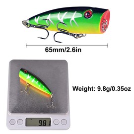FANGBLUE Popper Fishing Lures Topwater Fishing Baits 2.6 inch Hard Baits 3D Eyes Swimbait Crankbait with Treble Hook for Bass Trout Freshwater Saltwater