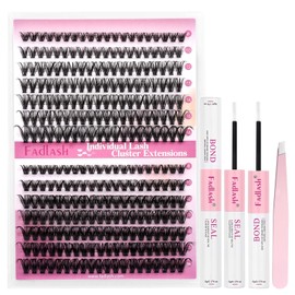 FADLASH Lash Clusters Kit DIY Eyelash Extension Kit 240Pcs 30D+40D Eyelash Clusters D Curl with Lash Bond and Seal Lash Tweezer Individual Lashes Kit (30D+40D-8-16mm, Kit)