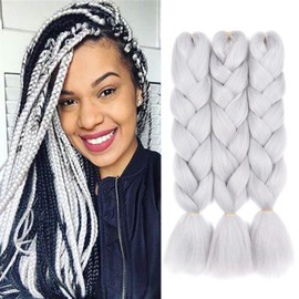 Gairyan Braiding Hair Extensions Ombre Jumbo Braids Synthetic Hair 3 Packs 24 inches 300g Coloured Hair for Braiding Extensions Box Braids Crochet Twist (Light Gray)
