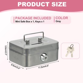 PATIKIL Small Cash Box, Mini Safe Box Money Locker Piggy Bank Money Saving Boxes with Keys for Cash Watches Jewelry Personal Items, Gray