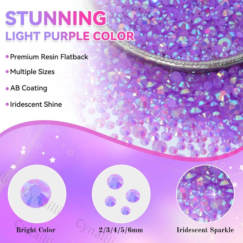Light Purple AB Rhinestones Kit, Flatback Resin Gems for Bedazzling