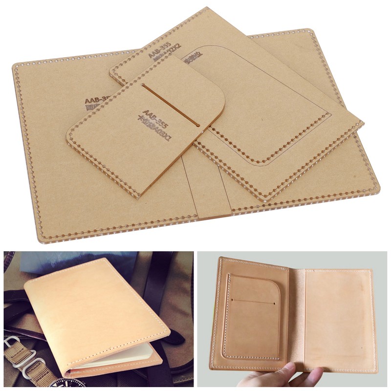 3Pcs Acrylic Template Card Bag DIY Passport Holder Leather Pattern
