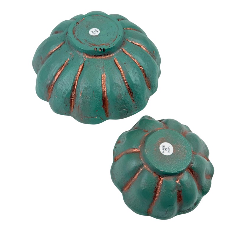 ANDALUCA Decorative Metal Turquoise Copper Finish Clamshell Bowls Set of