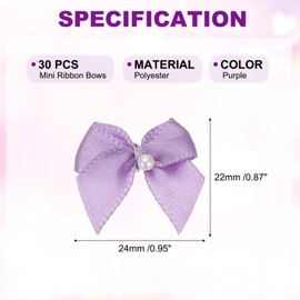 PATIKIL 30 Pcs Mini Ribbon Bows, Flower Pearl Sewing Appliques Decoration for DIY Craft, Wedding, Christmas, Scrapbooking(Purple, 0.8 x 0.9 Inch)