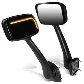 Auto Dynasty L-Pattern LED Sequential Turn Signal Manual Adjust Rear View Side Hood Mirrors Compatible with Freightliner Cascadia 2008-2017, Driver and Passenger Side, Textured Glossy Black