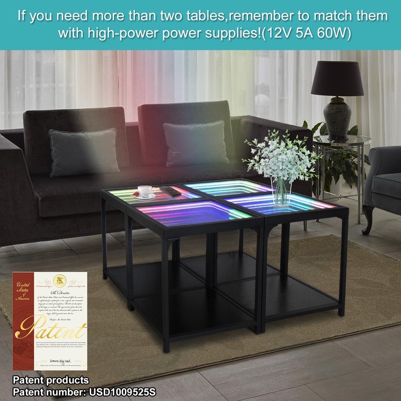 FUSLITE Infinity Mirror Light Table, Coffee Tables for Living Room,