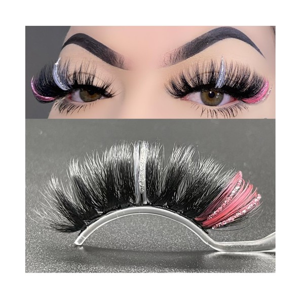Miss Kiss Glitter Eyelashes Pink White Color Lashes Spike Pink