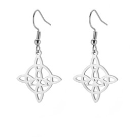 KKJOY Witches Knot Dangle Earrings Stainless Steel Celtic Triangle Knot Wiccan Symbol Pendant Earrings Magic Knot Witchcraft Amulet for Women Charming Ladies (Silver)