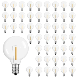 ECOVANIA G40 LED String Light Bulbs,1.57 Inch Plastic LED Globe Patio Bulbs for Outdoor String Lights, E12 Candelabra Socket Base,1 Watt Equvalent to 5Watt Incandescent Bulbs,Warm White, 50Pack