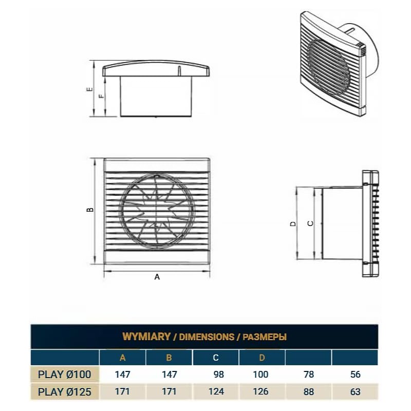 DOSPEL PLAY CLASSIC Wall Fan for Bathroom and Kitchen, Quiet