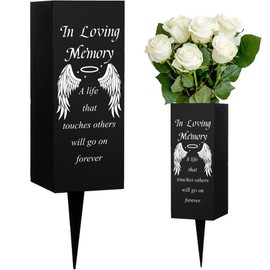 WEBEEDY Cemetery Vases for Grave with Spikes Angel Wings Pattern Metal Grave Vases Flower Holder Remembrance Decorations for Cemetery Funeral Memorial Day Happy Heavenly Birthday,3.15x7.87 Inch