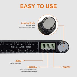 Kirphealy Digital Angle Finder Protractor, 7inch 200mm Angle Gauge Professional Measuring Tool, Third Generation Adjustable Angle Ruler, Quick Display for Carpentry Construction and Home Improvement
